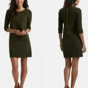 VINEYARD VINES 3/4 Sleeve Stretch Ribbed Ottoman Shift Olive Dress - Size: S